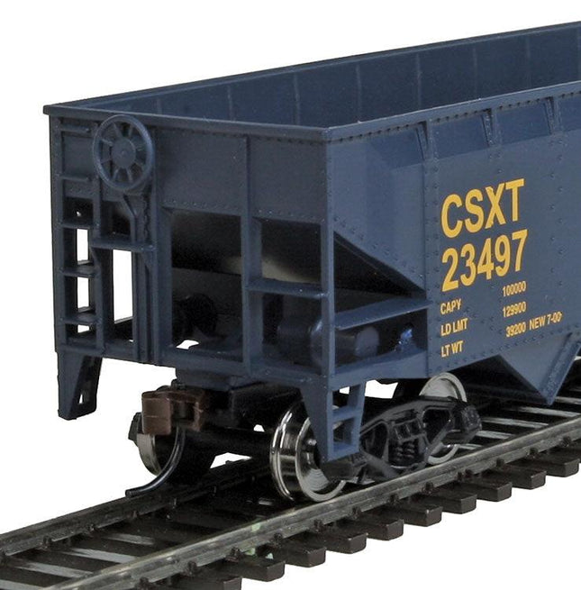 WalthersTrainline 931-1425 | Offset Hopper - Ready to Run - CSX Transportation (blue, yellow; Boxcar Logo) | HO Scale - Squeaky's Trains