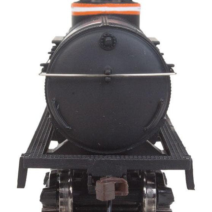 WalthersTrainline 931-1444 | Tank Car - Ready to Run - Atchison, Topeka & Santa Fe #98016 (black, Orange & White Stripes) | HO Scale - Squeaky's Trains