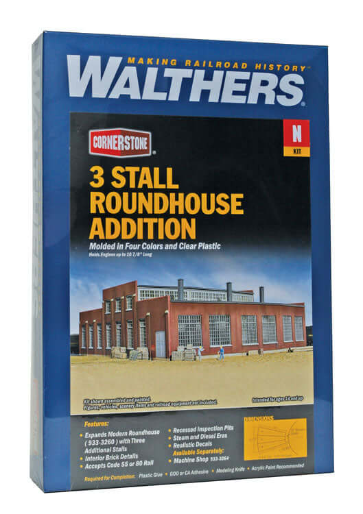 Walthers Cornerstone 933-3261 | Modern Roundhouse 3 Add-On Stalls - Building Kit | N Scale - Squeaky's Trains