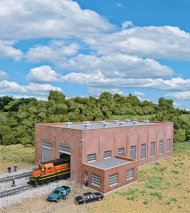 Walthers Cornerstone 933-3266 | Two-Stall 130' Brick Diesel House - Building Kit | N Scale - Squeaky's Trains