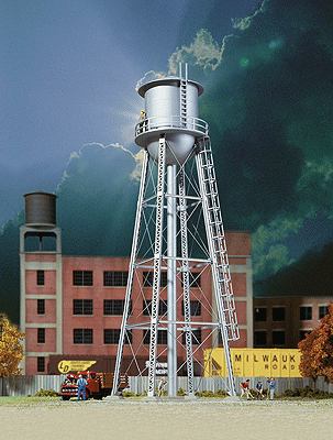 Walthers Cornerstone 933-3833 | Vintage Water Tower - Assembled Building - Silver | N Scale - Squeaky's Trains