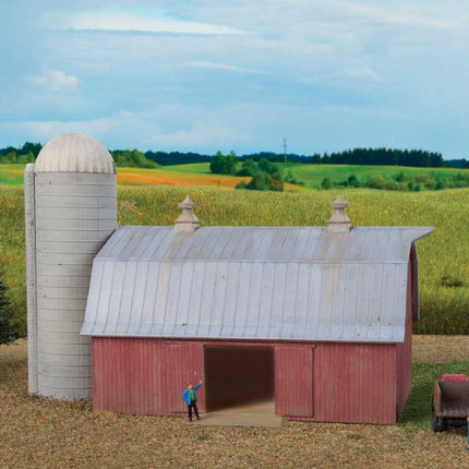 Walthers Cornerstone 933-3892 | Meadowhead Barn and Silo - Building Kit | N Scale - Squeaky's Trains