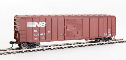 Walthers Mainline 910-1862 | 50' ACF Exterior Post Boxcar - Ready to Run - Norfolk Southern #400028 (Boxcar Red) | HO Scale - Squeaky's Trains