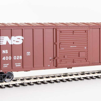 Walthers Mainline 910-1862 | 50' ACF Exterior Post Boxcar - Ready to Run - Norfolk Southern #400028 (Boxcar Red) | HO Scale - Squeaky's Trains