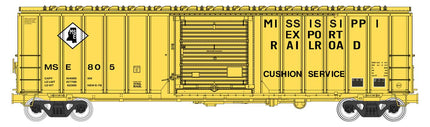 Walthers Mainline 910-1884 | 50' ACF Exterior Post Boxcar - Ready to Run - Mississippi Export Railroad MSE #805 (yellow, black, white) | HO Scale - Squeaky's Trains