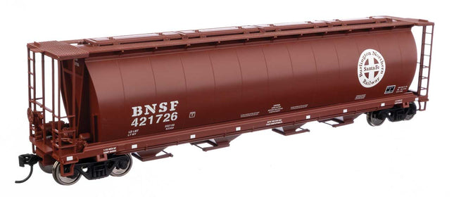 Walthers Mainline 910-7875 | 59' Cylindrical Hopper - Ready to Run - BNSF #421726 (red-brown, white; Circle Cross logo, trough hatches) | HO Scale - Squeaky's Trains
