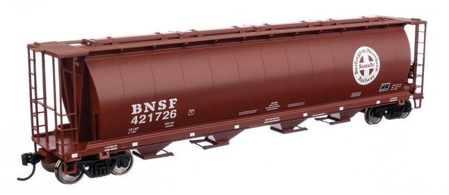 Walthers Mainline 910-7875 | 59' Cylindrical Hopper - Ready to Run - BNSF #421726 (red-brown, white; Circle Cross logo, trough hatches) | HO Scale - Squeaky's Trains
