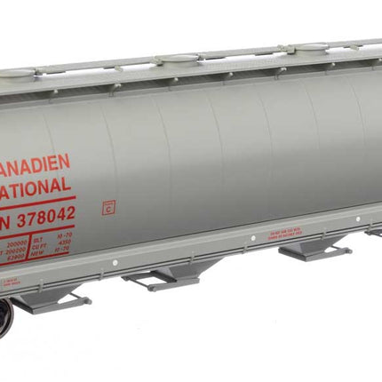 Walthers Mainline 910-7876 | 59' Cylindrical Hopper - Ready to Run - Canadian National #378042 (gray, red; English & French name, round hatches) | HO Scale - Squeaky's Trains
