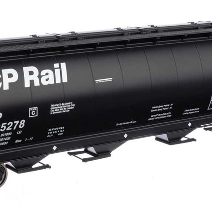 Walthers Mainline 910-7880 | 59' Cylindrical Hopper - Ready to Run - Canadian Pacific #385278 (black, white, red w/multi-mark, trough hatches) | HO Scale - Squeaky's Trains