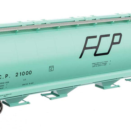 Walthers Mainline 910-7892 | 59' Cylindrical Hopper - Ready to Run - Ferrocarril del Pacifico #21000 (green, black, trough hatches) | HO Scale - Squeaky's Trains
