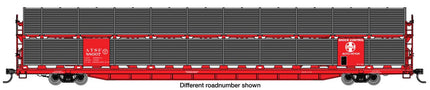 Walthers Mainline 910-8103 | 89' Flatcar w/Bi-Level Shielded Auto Rack - Ready to Run - Santa Fe Rack & Flatcar #88023 | HO Scale - Squeaky's Trains
