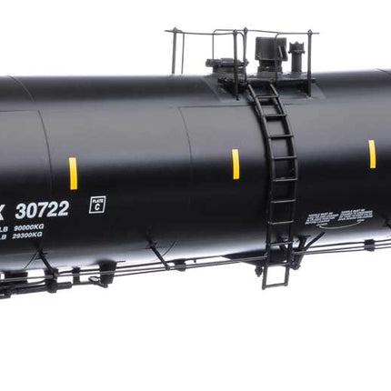 Walthers Proto 920-100621 | 55' Trinity 30,145-Gallon Tank Car - Ready to Run - Archer-Daniels-Midland ADMX #30722 (black, white, leaf logo, yellow marks) | HO Scale - Squeaky's Trains