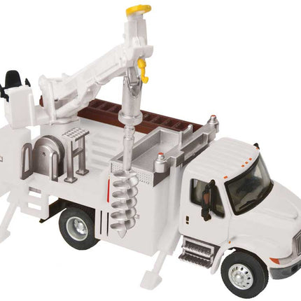 Walthers SceneMaster 949-11734 | International(R) 4300 Utility Truck w/Drill - White - Assembled | HO Scale - Squeaky's Trains