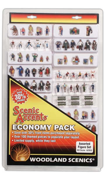 Woodland Scenics 2053 | Economy Pack - Assorted Figure Set (100+) | HO Scale - Squeaky's Trains