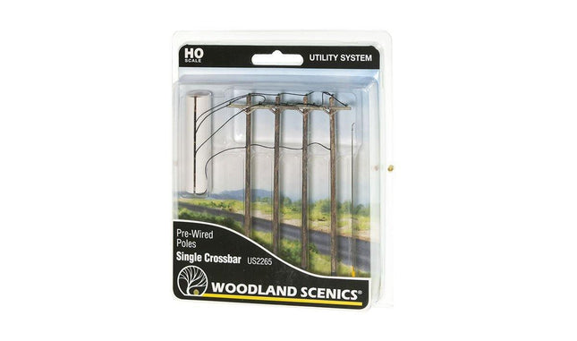 Woodland Scenics 2265 | Pre-Wired Poles - Single Crossbar | HO Scale - Squeaky's Trains