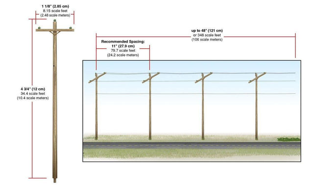 Woodland Scenics 2265 | Pre-Wired Poles - Single Crossbar | HO Scale - Squeaky's Trains