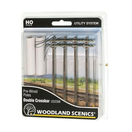 Woodland Scenics 2266 | Pre-Wired Poles - Double Crossbar | HO Scale - Squeaky's Trains