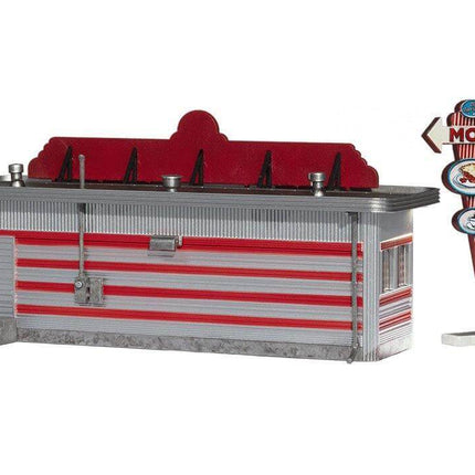 Woodland Scenics Miss Molly's Diner N Scale model, featuring classic diner design and illuminated sign.