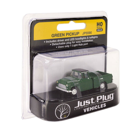 Woodland Scenics 5590 | Just Plug® Vehicles - Green Pickup | HO Scale - Squeaky's Trains