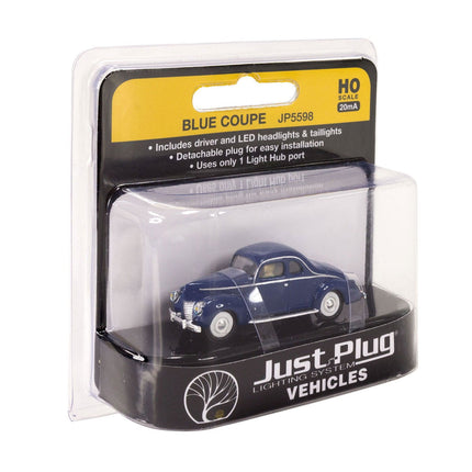 Woodland Scenics 5598 | Just Plug® Vehicles - Blue Coupe | HO Scale - Squeaky's Trains
