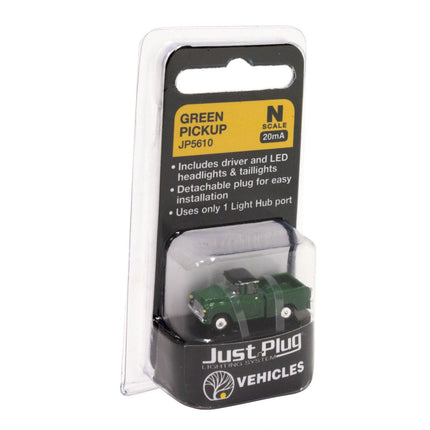 Woodland Scenics 5610 | Just Plug® Vehicles - Green Pickup | N Scale - Squeaky's Trains