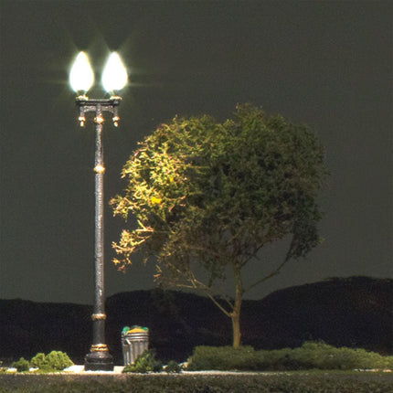Woodland Scenics 5640 | Just Plug Lighting System - Double Lamp Post Street Lights | N Scale - Squeaky's Trains
