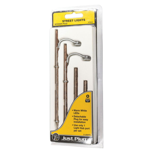 Woodland Scenics 5646 | Just Plug Lighting System - Wooden Pole Street Lights | O Scale - Squeaky's Trains