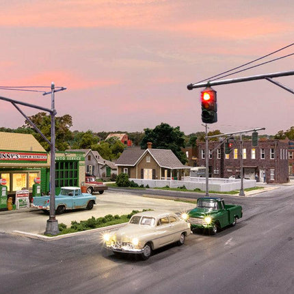 Woodland Scenics 5653 | Just Plug Lighting System - Mast Arm Traffic Lights | O Scale - Squeaky's Trains
