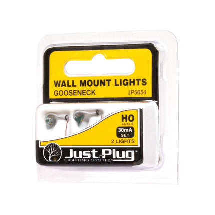 Woodland Scenics 5654 | Just Plug Lighting System - Gooseneck Wall Mount Lights | HO Scale - Squeaky's Trains
