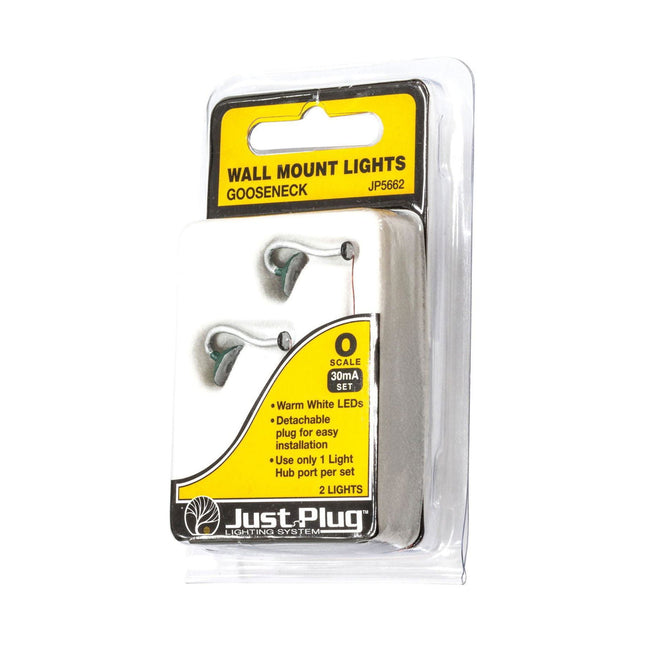 Woodland Scenics 5662 | Just Plug Lighting System - Gooseneck Wall Mount Lights | O Scale - Squeaky's Trains