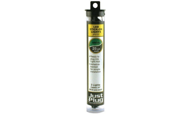 Woodland Scenics 5737 | Just Plug Lighting System | Green LED Stick-On Lights 25mA (2) - Squeaky's Trains
