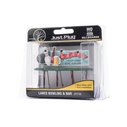 Woodland Scenics 5796 | Just Plug Billboards - Lanes Bowling & Bar | HO Scale - Squeaky's Trains