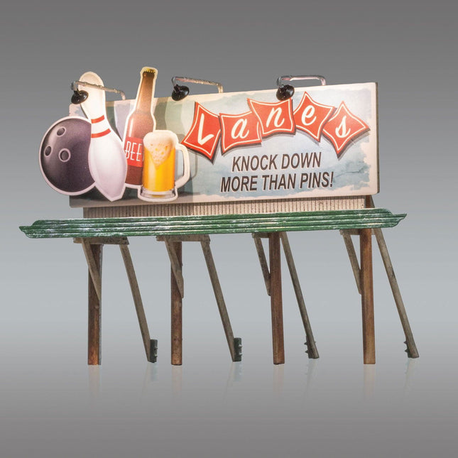 Woodland Scenics 5796 | Just Plug Billboards - Lanes Bowling & Bar | HO Scale - Squeaky's Trains
