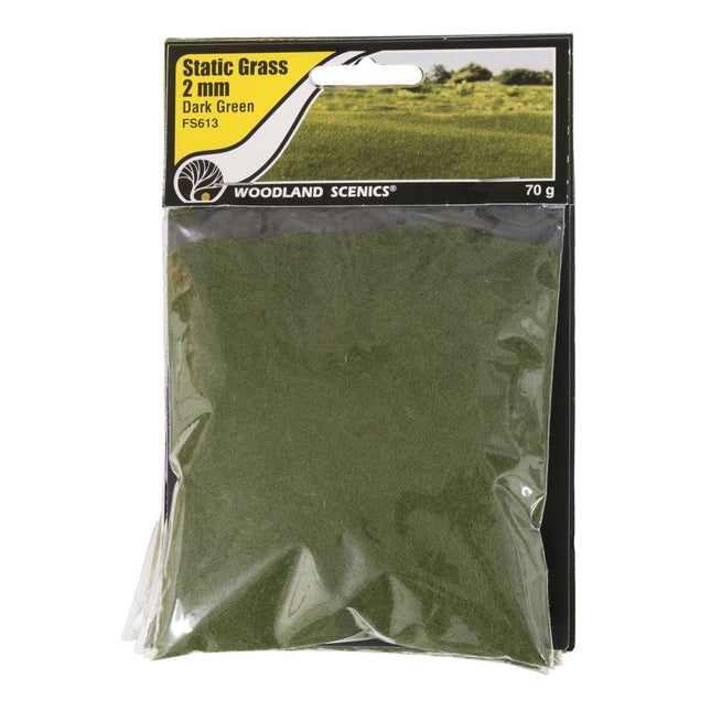 Woodland Scenics 613 | Static Grass Dark Green 2mm | Multi Scale - Squeaky's Trains