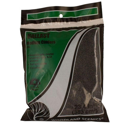 Woodland Scenics 76 | Cinders Fine Ballast Bag - 21.6 in3 (353 cm3) | Multi Scale - Squeaky's Trains