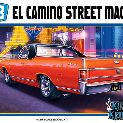 1968 Chevy El Camino Street Machine model kit by AMT Kustom Kruisers in vibrant colors, showcasing classic car details.