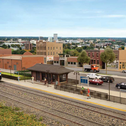 Walthers Cornerstone 933-3392 Amtrak Rural Station Kit HO Scale - assembled station and platform