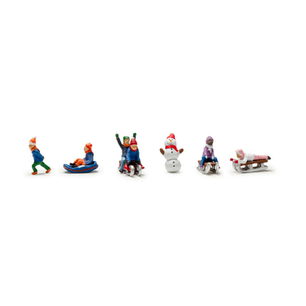 Woodland Scenics 1966 | Children Sledding - Painted Figures | HO Scale