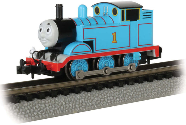 Bachmann Thomas the Tank Engine N Scale model on track, featuring cheerful face and bright blue design.