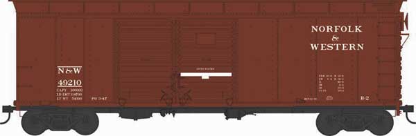 Bowser HO Scale X31 Round-Roof Boxcar Norfolk & Western #49210 showing side view and details.