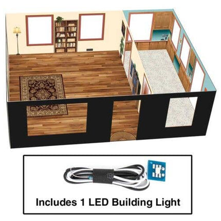 Walthers Cornerstone 933-4704 Brick Cape Cod House Spaces Interior Lighting HO Scale - printed two-room insert with LED, high resolution