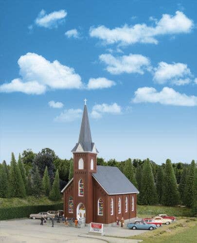 Walthers 933-3496 Brick Church HO Scale - assembled model with steeple