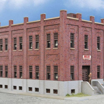 Walthers 933-4050 Brick Office Building HO Scale - assembled model with concrete foundation