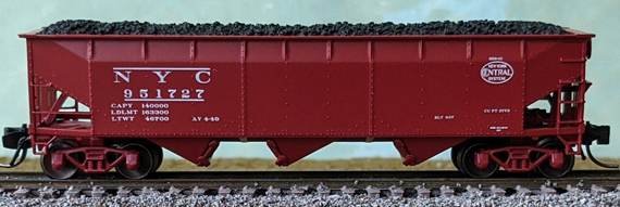 Bluford Shops 74194 | 70-Ton 3-Bay Offset Side Hopper - New York Central post-1949 - #NYC 951988 | N Scale