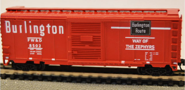 Value Trains 40-301-8502 | 40' PS-1 Boxcar - FW&D Burlington Red "Way of Zephyrs" #8502 | HO Scale