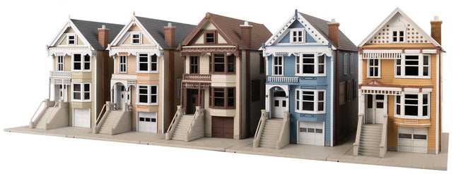WalthersTrainline 931-B950 Victorian House 5-Kit Set HO Scale - five assembled painted Victorian homes