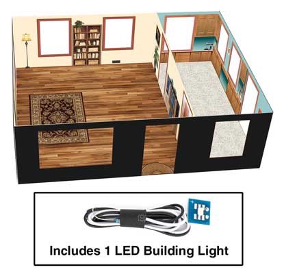 Walthers Cornerstone 933-4704 Brick Cape Cod House Spaces Interior Lighting HO Scale - printed two-room insert with LED