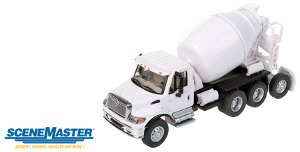 Walthers SceneMaster 949-11678 | International 7600 3-Axle Cement Mixer - White, Assembled | HO Scale
