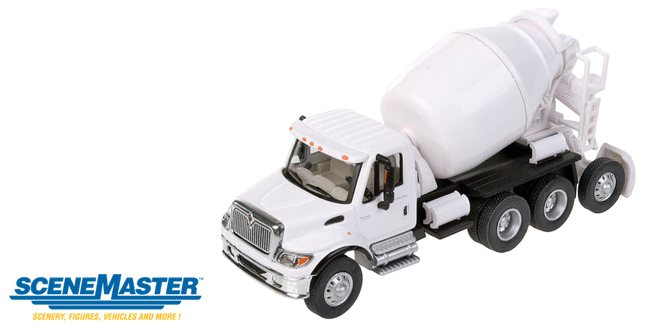 Walthers SceneMaster 949-11678 | International 7600 3-Axle Cement Mixer - White, Assembled | HO Scale