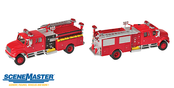 Walthers SceneMaster 949-11841 | International 4900 Crew Cab Fire Engine - Assembled, Red | HO Scale